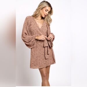 bishop + young Spotted Tan Long Sleeve Dress
